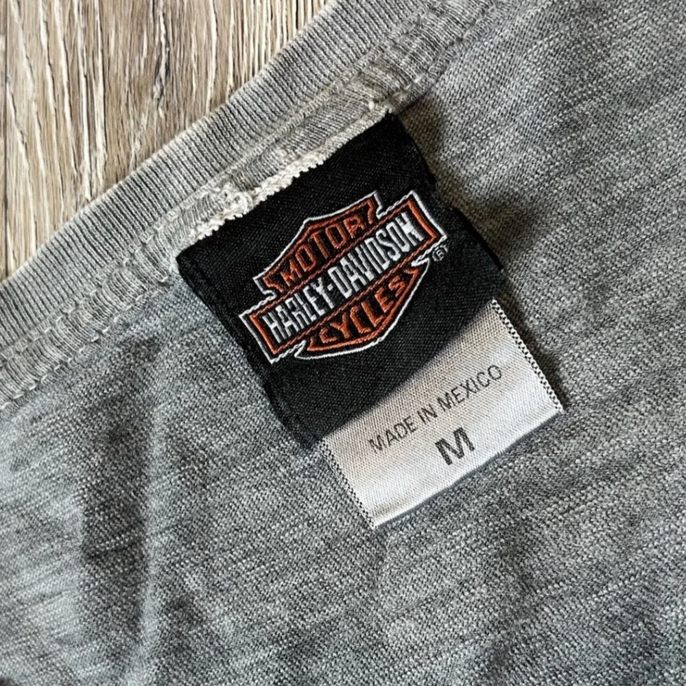 Harley-Davidson Shirt Womens Medium Grey Burnout Long Sleeve V-Neck Sweden Biker
